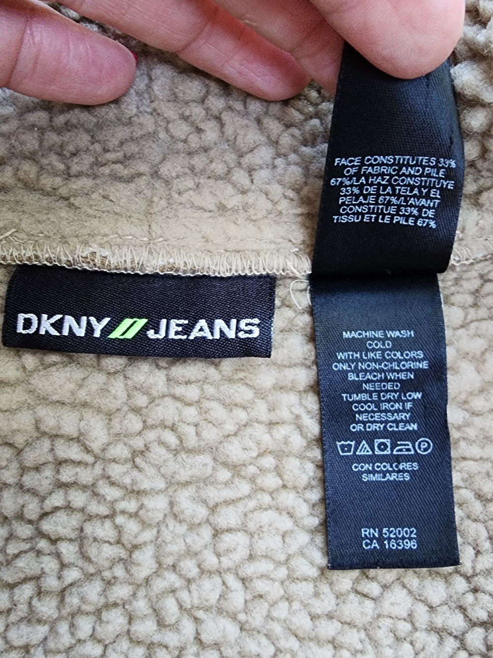 Vintage DKNY Faux Suede Shearling Toggle Duffle Coat Jacket Beige [M] - Picture 9 of 12